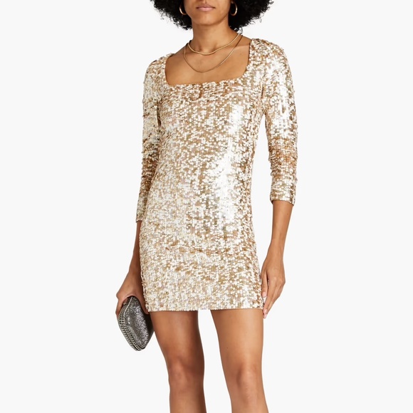 ALICE + OLIVIA Davinia sequined chiffon mini dress in Gold - Picture 5 of 5